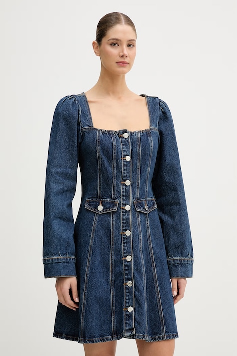 Rifľové šaty Gestuz tmavomodré hladké 10911019