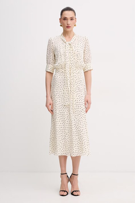 Luisa Spagnoli sukienka letnia z dodatkiem jedwabiu Pinasca beżowa w groszki 542839