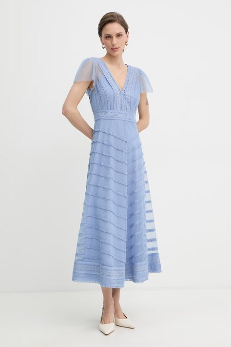 Luisa Spagnoli sukienka bawełniana Prontezza niebieska z koronkowymi wstawkami 542922