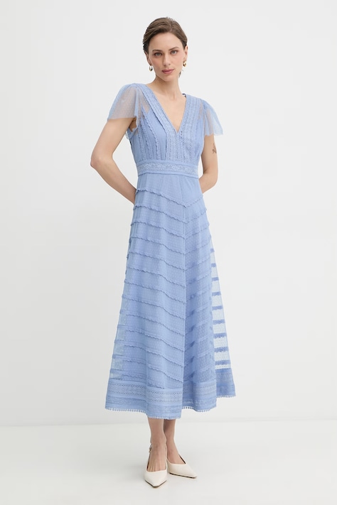 Luisa Spagnoli sukienka bawełniana Prontezza niebieska z koronkowymi wstawkami 542922