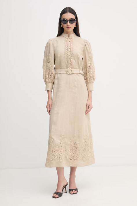 Luisa Spagnoli sukienka lniana Provina beżowa 542925