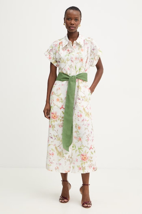 Luisa Spagnoli sukienka lniana Pilea biała w kwiaty 543227