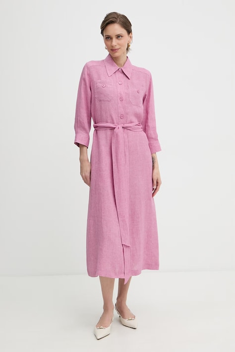 Luisa Spagnoli sukienka koszulowa lniana Polesana różowa gładka 543082