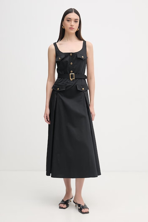 Luisa Spagnoli sukienka rozkloszowana z bawełną Poltrona czarna gładka 543080