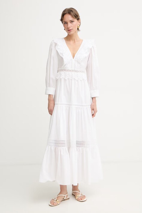 Luisa Spagnoli sukienka bawełniana Processo beżowa gładka 543230