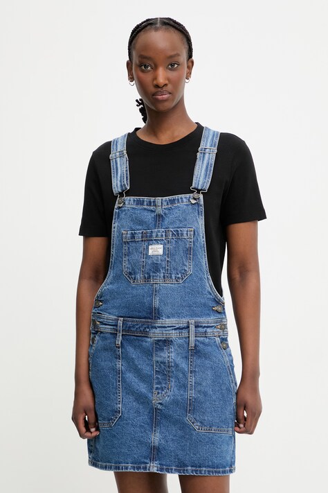 Guess Jeans sukienka jeansowa niebieska gładka W6GK25 D5M4O