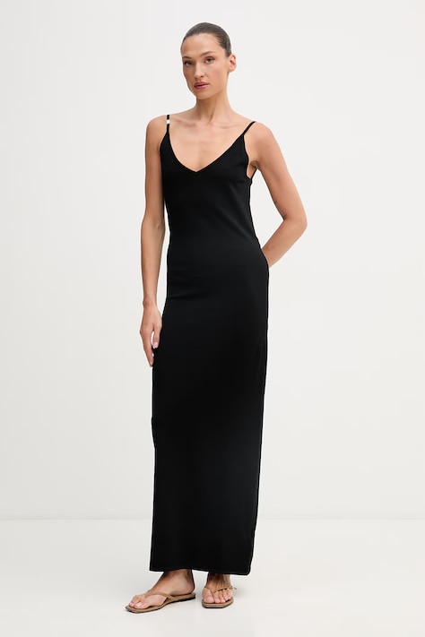 Guess sukienka z wiskozą TEA czarna gładka O6GK00 Z5302