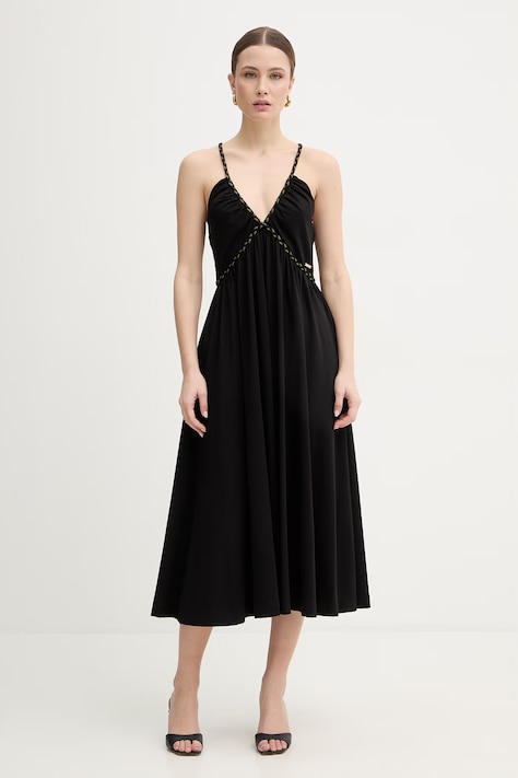 Fracomina sukienka kolor czarny midi rozkloszowana FJ26SD3005J49401