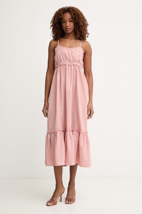 Fracomina sukienka letnia z lnem różowa gładka FJ26SD3008W83801