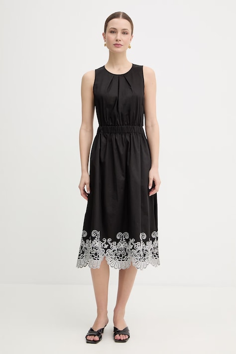 Fracomina sukienka bawełniana kolor czarny midi rozkloszowana FJ26SD2004W400E5