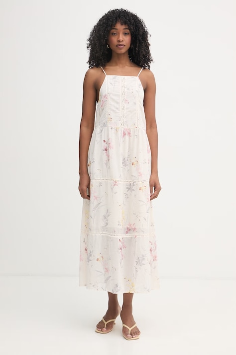 Fracomina sukienka z wiskozą beżowa w kwiaty FJ26SD3002W694K2