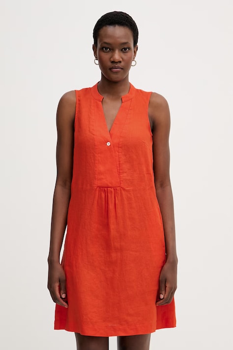 United Colors of Benetton летнее платье из льна красное однотонное 4AGHDV0CC