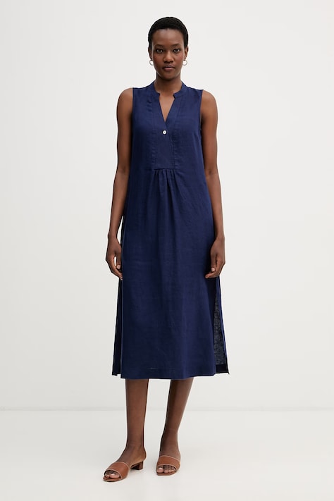 United Colors of Benetton vestito d'estate in lino blu navy liscio 4AGHDV0CD