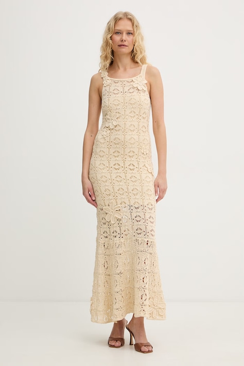 Pinko sukienka syrenka z bawełną beżowa gładka 106862 A3B8