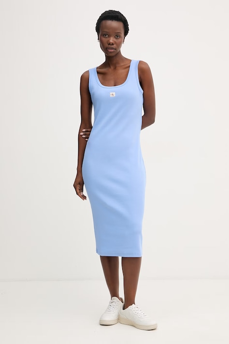Calvin Klein Jeans sukienka bawełniana z elastanem niebieska gładka LV047F257G