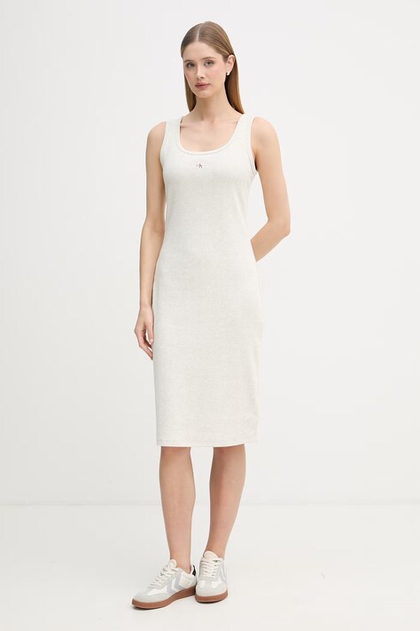 Calvin Klein Jeans rochie bumbac cu elastan gri simplă LV047F257G