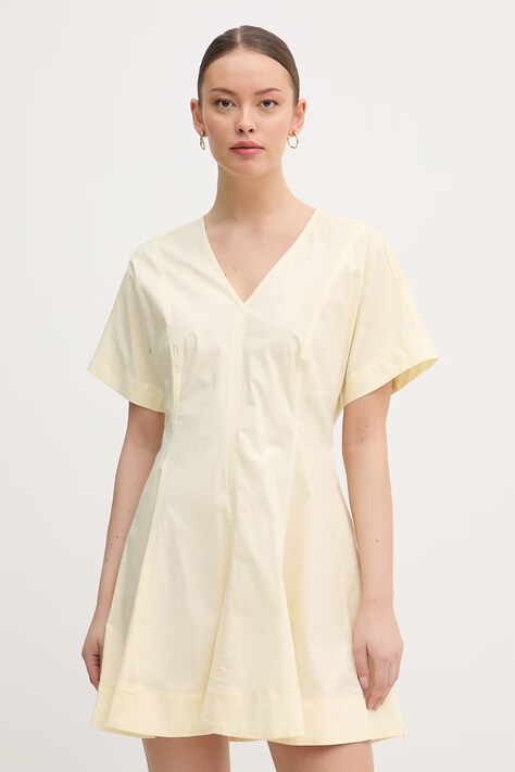 Calvin Klein Jeans kiszélesedő ruha pamut elasztánnal sárga sima LV047F003G