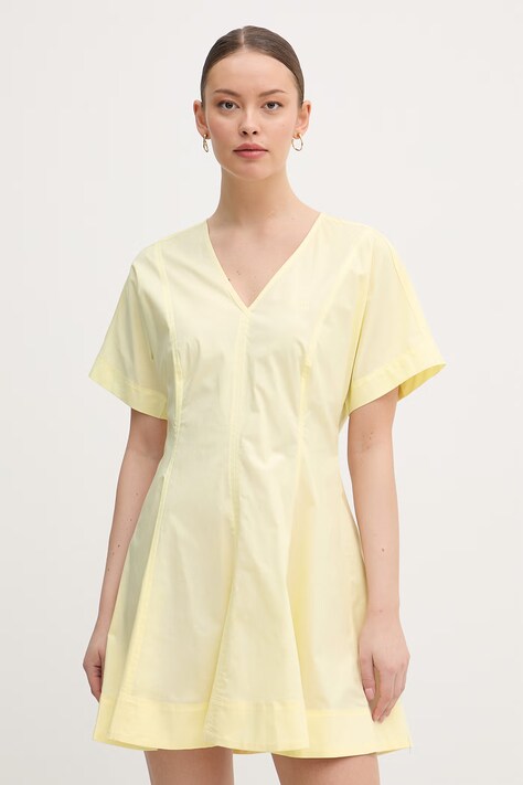 Calvin Klein Jeans kiszélesedő ruha pamut elasztánnal sárga sima LV047F003G