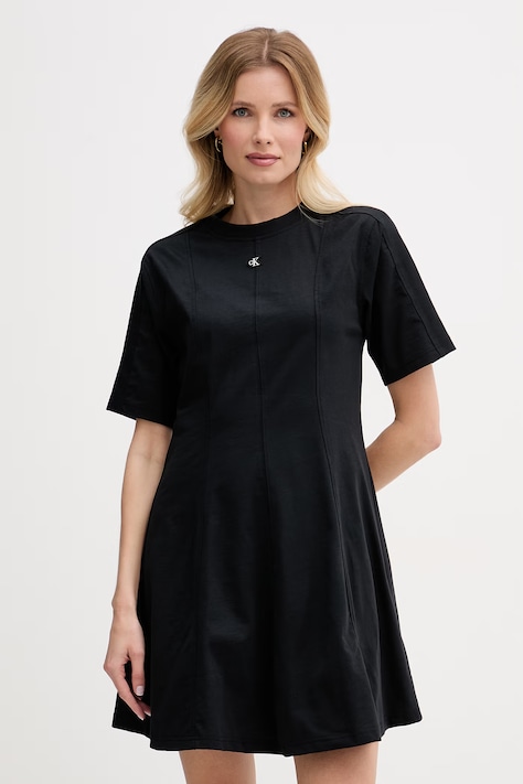 Calvin Klein Jeans φόρεμα βαμβακερό μαύρο απλό LV047F229G