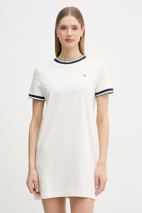 Calvin Klein Jeans φόρεμα βαμβακερό μπεζ LV047F248G