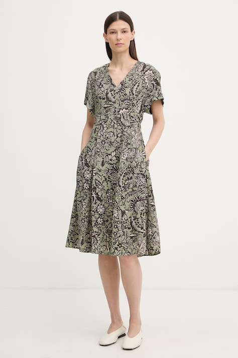 Marc O'Polo sukienka letnia z wiskozy zielona w kwiaty 5000013209
