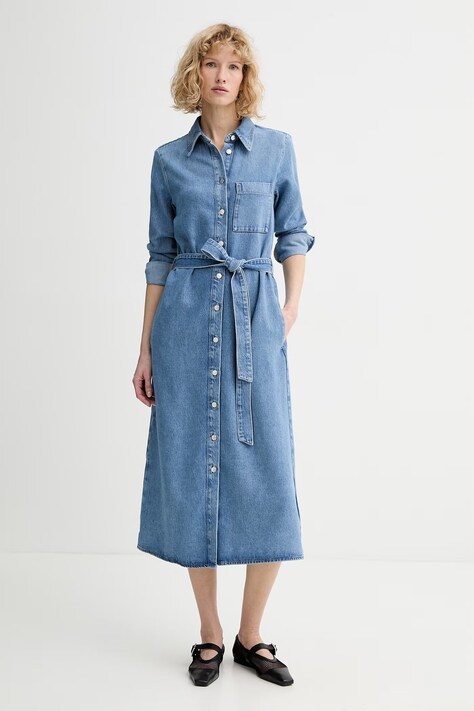 Marc O'Polo sukienka jeansowa kolor niebieski midi rozkloszowana 5000013405