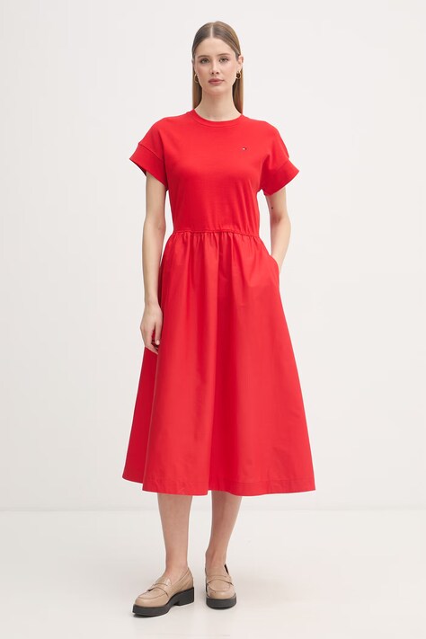 Tommy Hilfiger šaty bavlnené červené hladké WW0WW51148