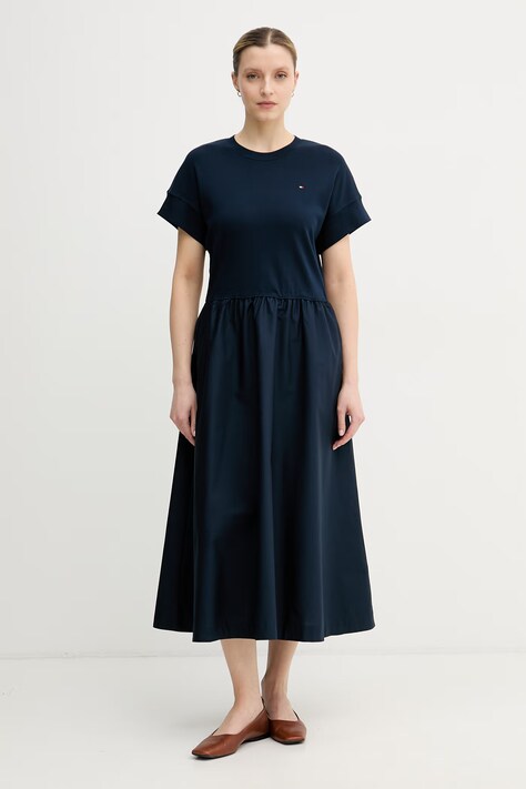 Tommy Hilfiger sukienka bawełniana granatowa gładka WW0WW51148