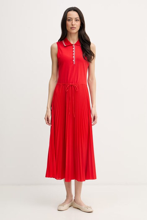 Tommy Hilfiger plisirana haljina s pamukom crvena bez uzorka WW0WW49621