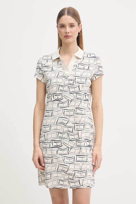 Tommy Hilfiger šaty s rozšíreným strihom béžové WW0WW49719