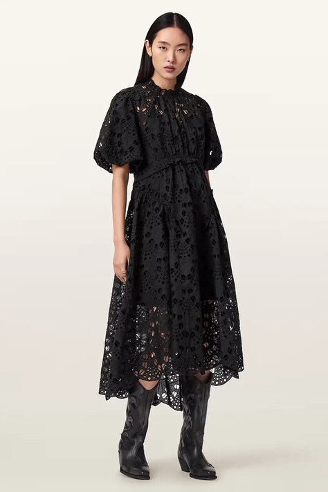 AllSaints sukienka rozkloszowana ODETTE czarna W001DE