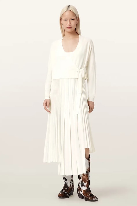 AllSaints rochie LUCILLE culoarea alb, midi, evazați, W215DE