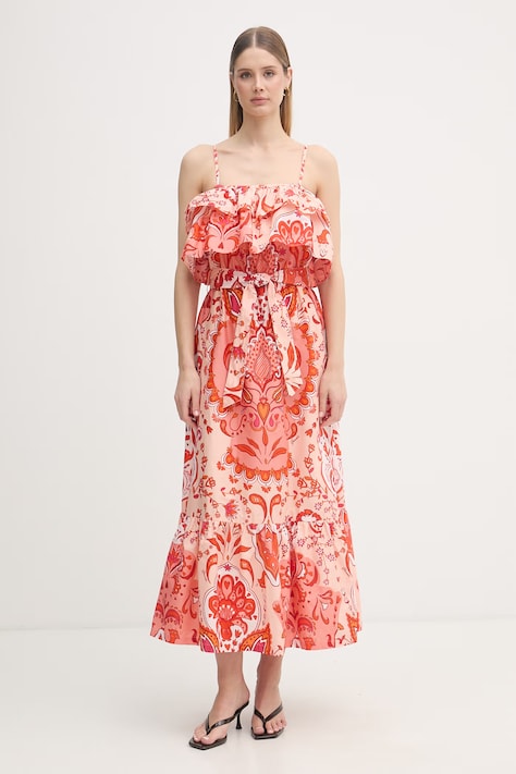 Gaudi sukienka letnia bawełniana pomarańczowa w kwiaty 611BD15018