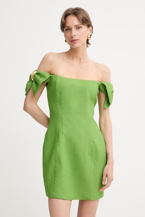 Elisabetta Franchi sukienka hiszpanka z lnem zielona gładka AB96862E2