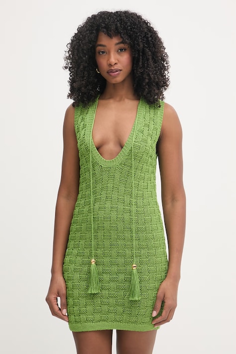 Elisabetta Franchi sukienka ze sweterkiem lniana zielona w kratkę AM35T62E2