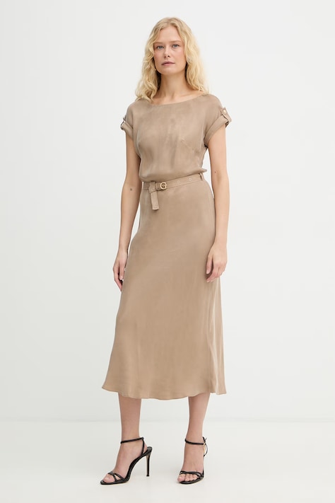 Guess sukienka z wiskozą DALIA beżowa gładka W6GK50 W1950