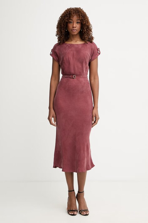 Guess šaty s viskózou DALIA burgundské hladké W6GK50 W1950