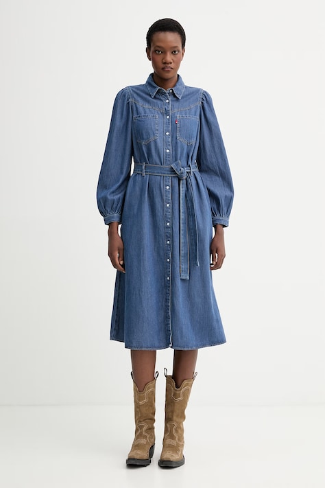 Levi's sukienka jeansowa JOURNEY LS MAXI kolor niebieski midi rozkloszowana 005OK