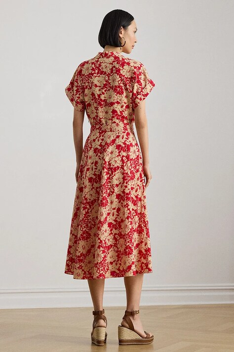 Šaty Lauren Ralph Lauren červená farba, midi, áčkový strih, 200P08692