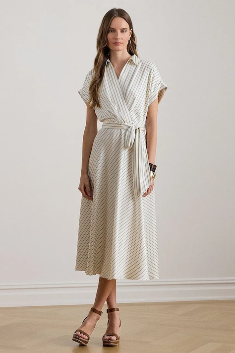 Платье Lauren Ralph Lauren цвет бежевый midi расклешённое 200P08876