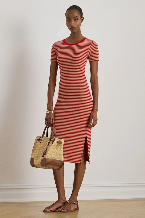 Lauren Ralph Lauren sukienka kolor czerwony midi dopasowana 200B21697