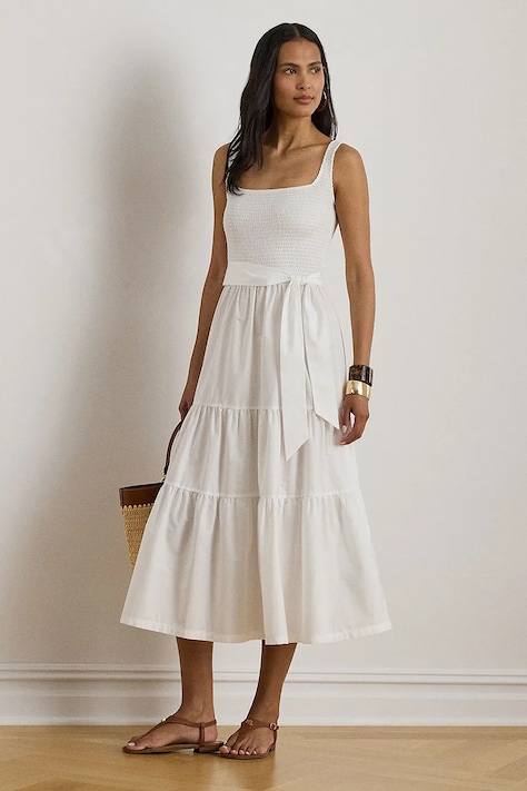 Lauren Ralph Lauren sukienka rozkloszowana bawełniana biała gładka 200P09118