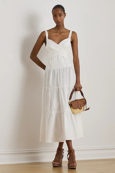 Lauren Ralph Lauren sukienka bawełniana kolor biały midi rozkloszowana 200P13460