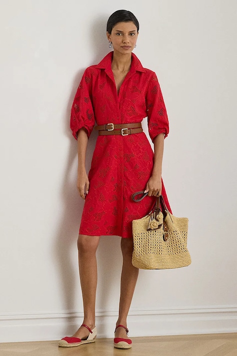 Lauren Ralph Lauren sukienka koszulowa bawełniana czerwona 200P13593