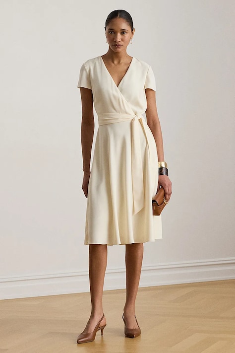 Lauren Ralph Lauren sukienka kopertowa beżowa gładka 200P13812