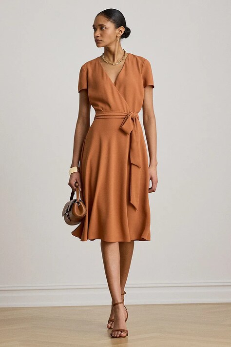 Lauren Ralph Lauren sukienka kopertowa pomarańczowa gładka 200P13812