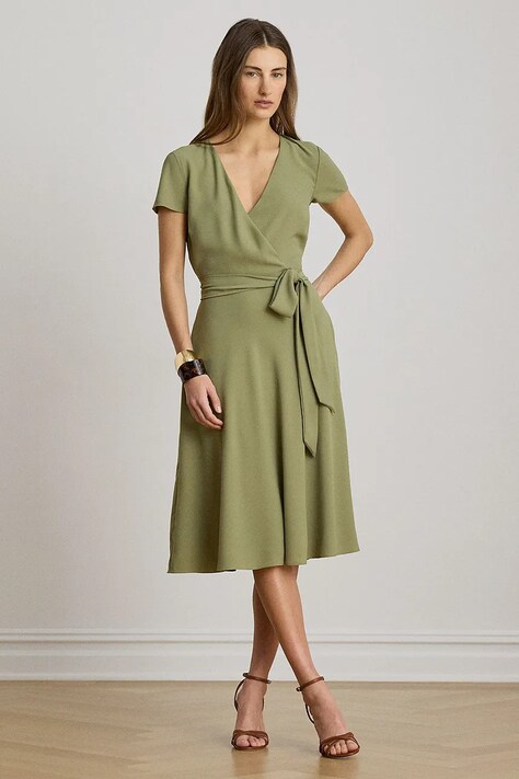 Lauren Ralph Lauren sukienka kopertowa zielona gładka 200P13812