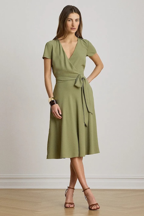 Lauren Ralph Lauren sukienka kopertowa zielona gładka 200P13812