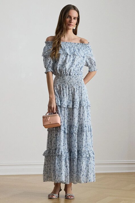 Lauren Ralph Lauren sukienka hiszpanka bawełniana niebieska w kwiaty 200P08959