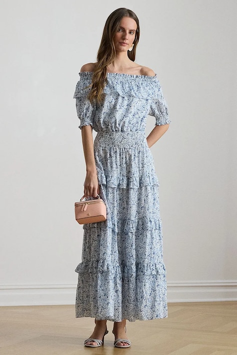 Lauren Ralph Lauren sukienka hiszpanka bawełniana niebieska w kwiaty 200P08959